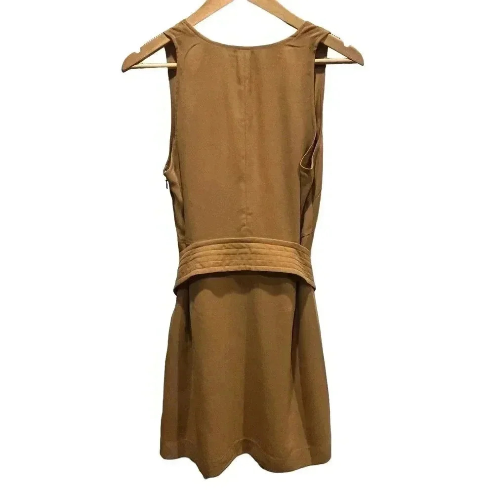 JOIE Puck Tie Waist Lined Keyhole Crepe Mini Dress in Oak Size S - Picture 4 of 12